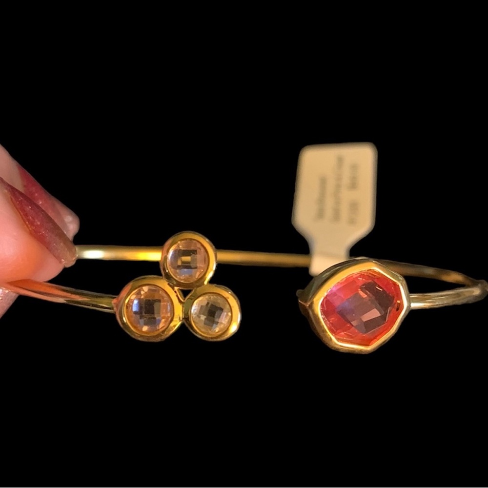 Gold tone cuff with Pink & Clear Crystals Bracelet NWT